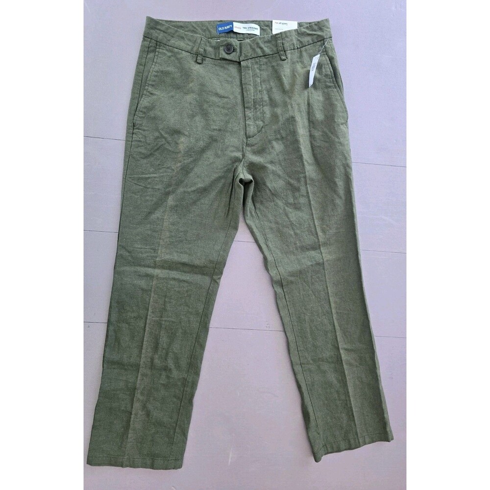 Old Navy Men's 90s Straight Linen Blend Pants Olive Green 32x30 NWT
